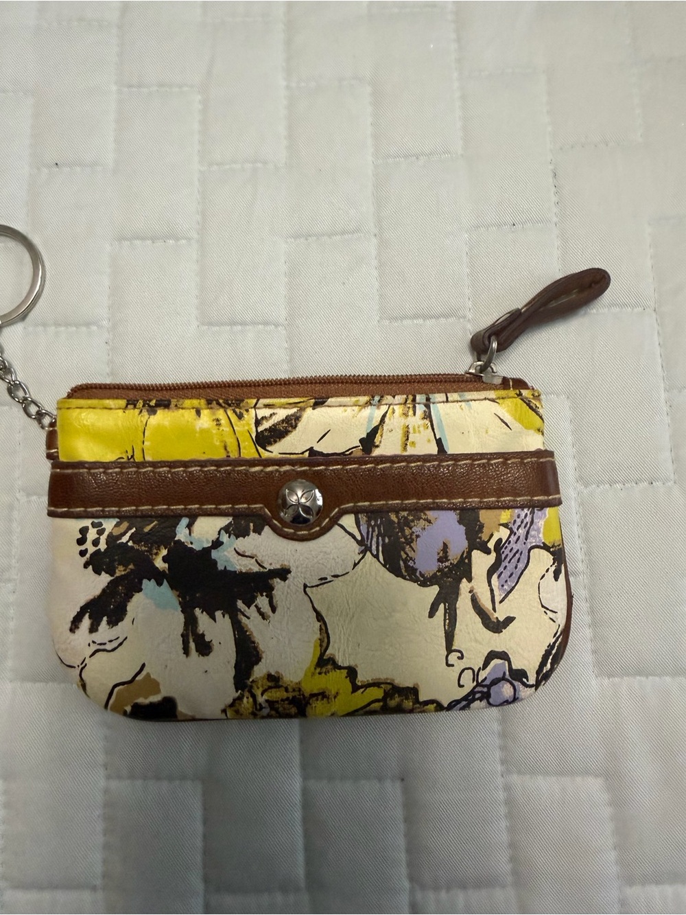 Relic Floral Coin Pouch Keychain in Yellow, Cream & Brown